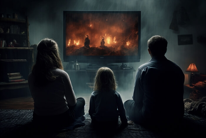 Familie schaut Halloween-Film