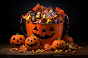 Mischung an Süßigkeiten für Halloween